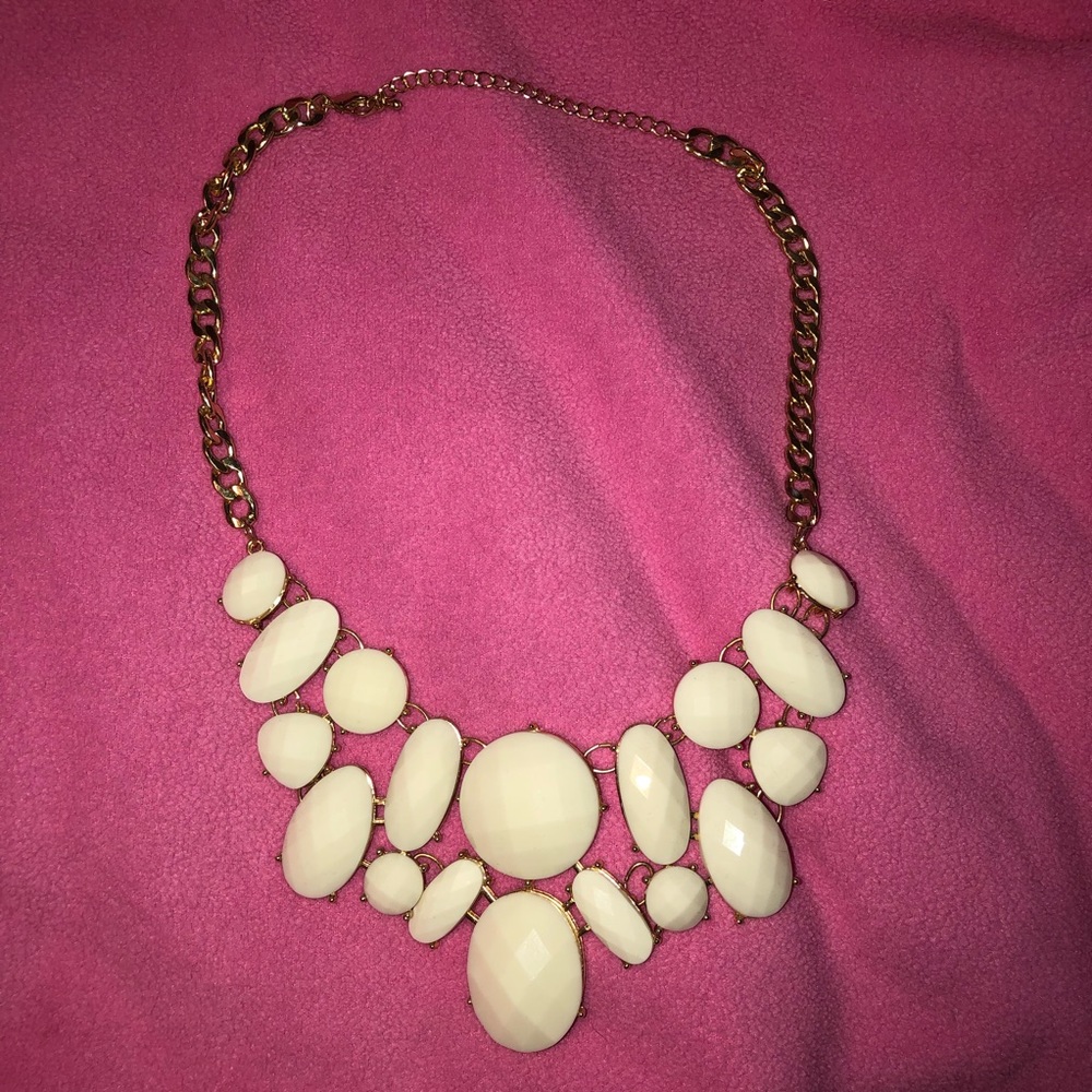 White Stone Gold Statement Necklace
